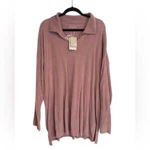 Barefoot Dreams CozyChic Ultra Lite Mauve V-Neck Tunic Sweater- Size 1X
